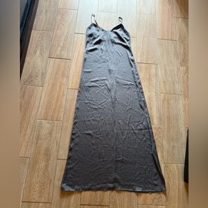 Metallic dark grey silver v neck slip dress maxi with adjustable straps small